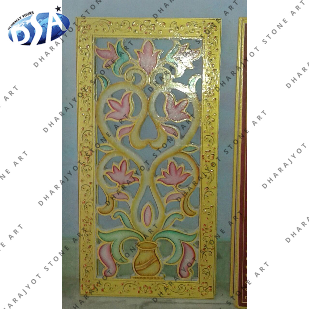 Yellow Stone Flower Design Jali Screen