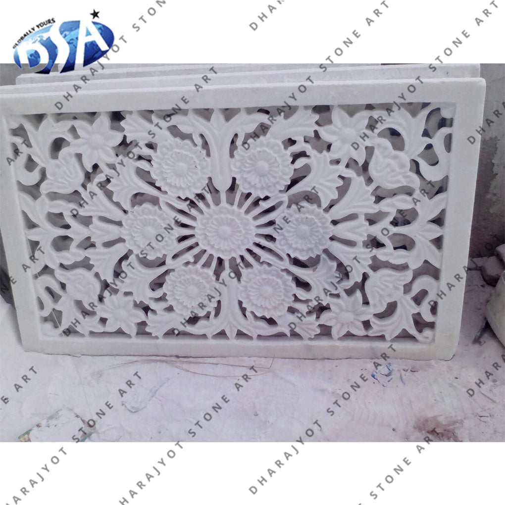 Square Carved White Marble Jali Work
