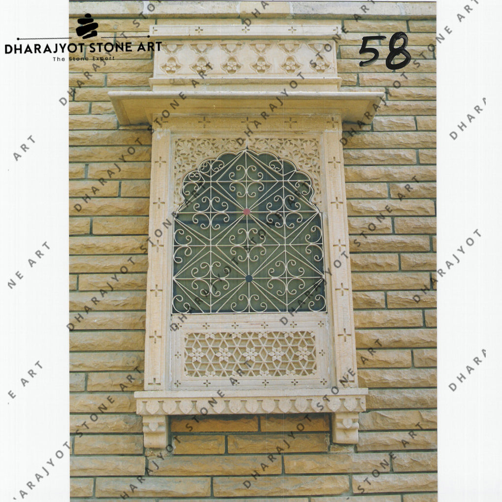Yellow Sandstone Carved Jharokha Window