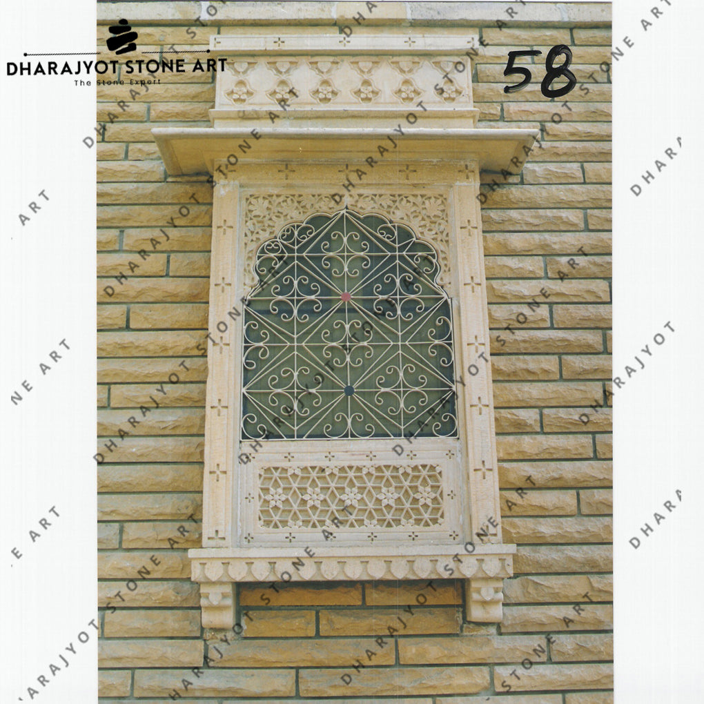 Yellow Sandstone Carved Jharokha Window