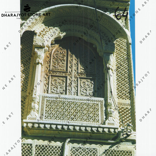 Yellow Sandstone Window Wall Jali Decor Jharokha
