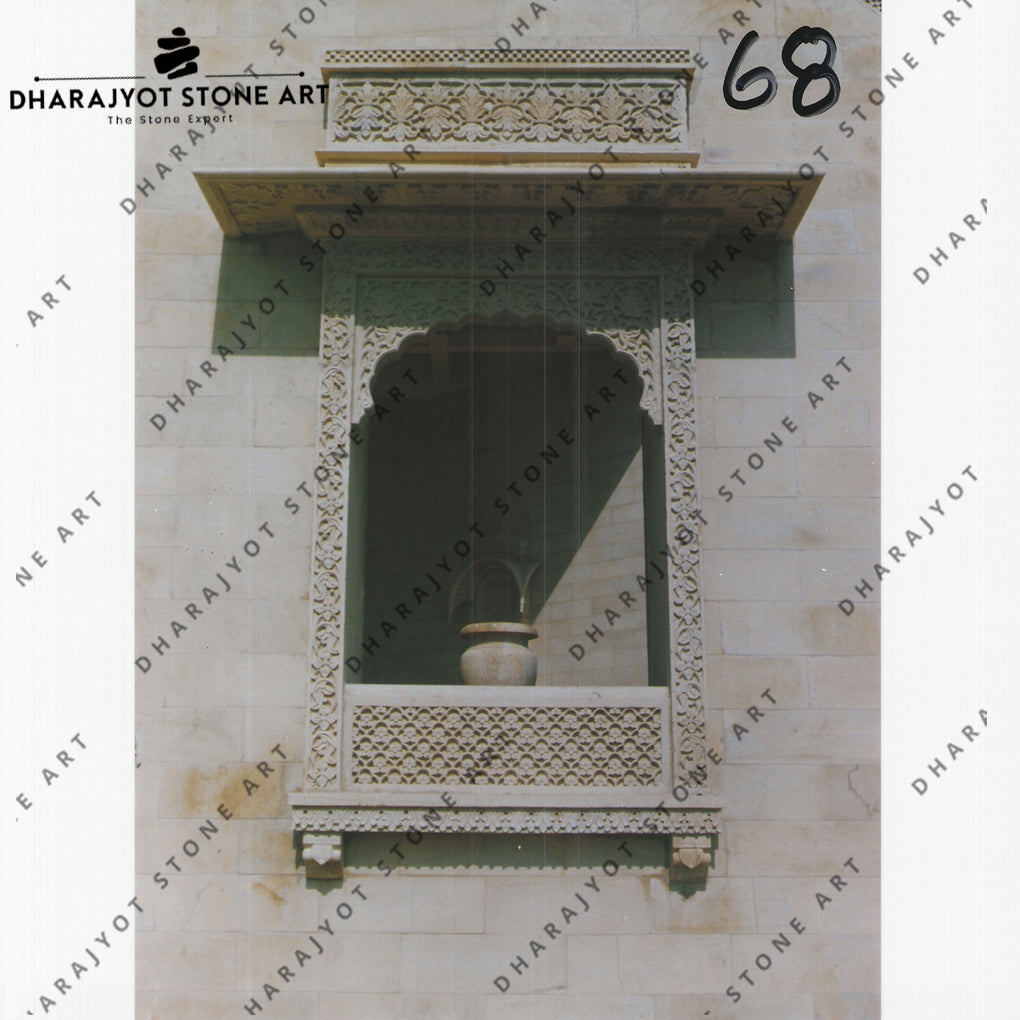 Mint Grey Jaisalmer Stone Carving Jharokha