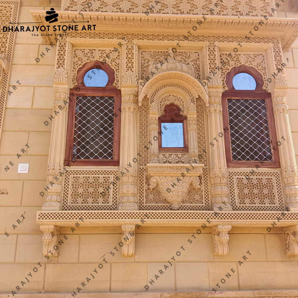 Luxury Home Exquisite Hand Carved Sandstone Jharokha