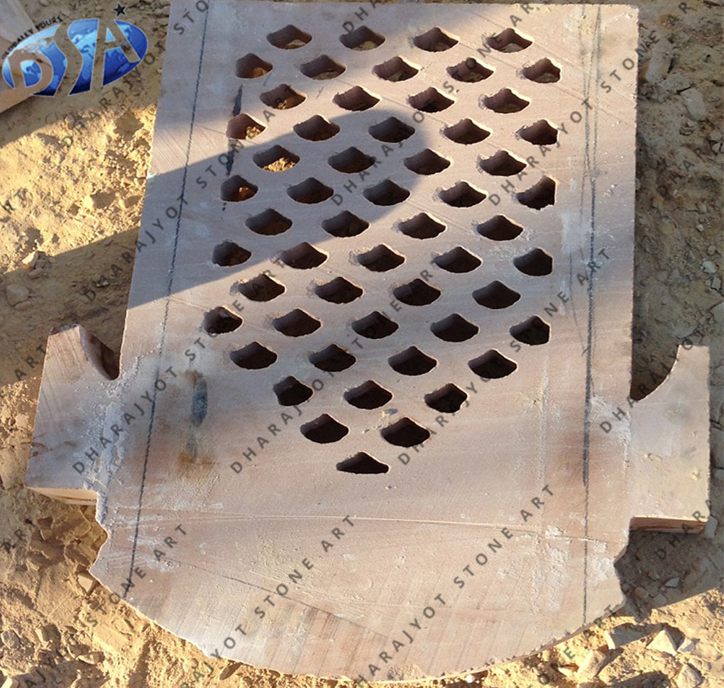 Pink Sand Stone Carved Garden Lamp