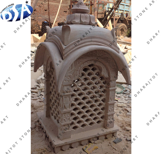 Pink Sand Stone Carved Garden Lamp