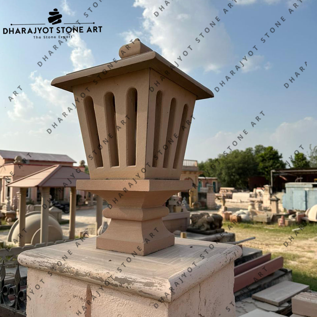 Outdoor Garden Hand Carved Natural Stone Lamp