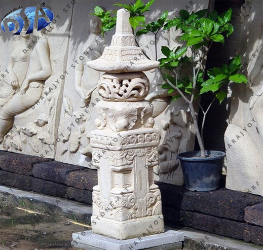 Garden Decoration Marble Stone Carving Lamp