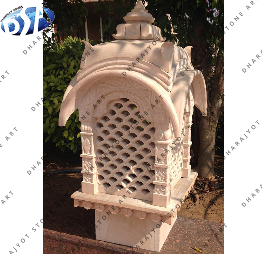 Pink Sandstone Carved Handmade Garden Lamp