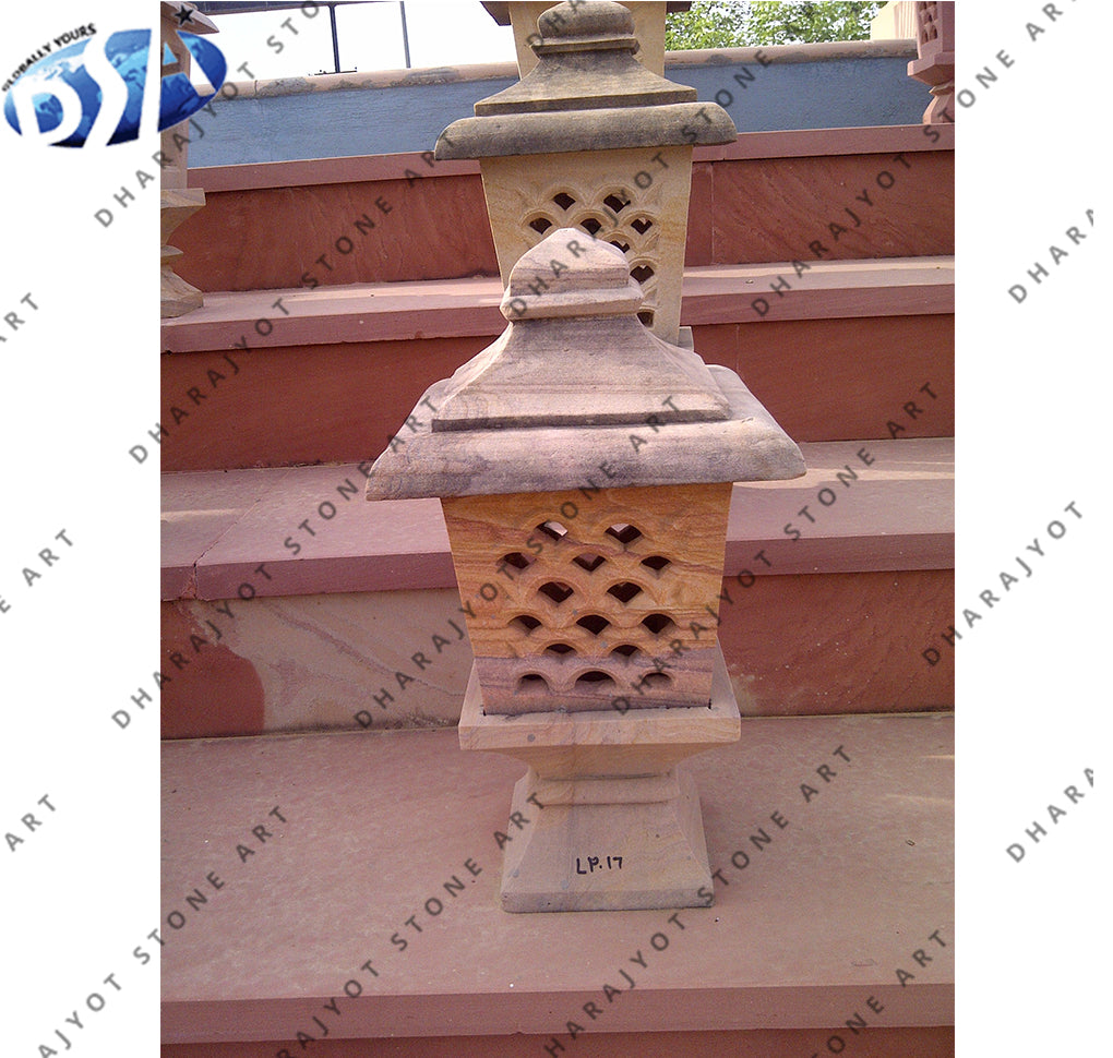 Natural Red Sandstone Jali Garden Lamp