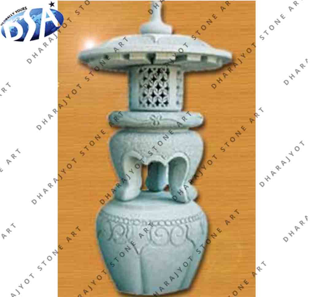 White Carved Garden Stone Garden Lamp