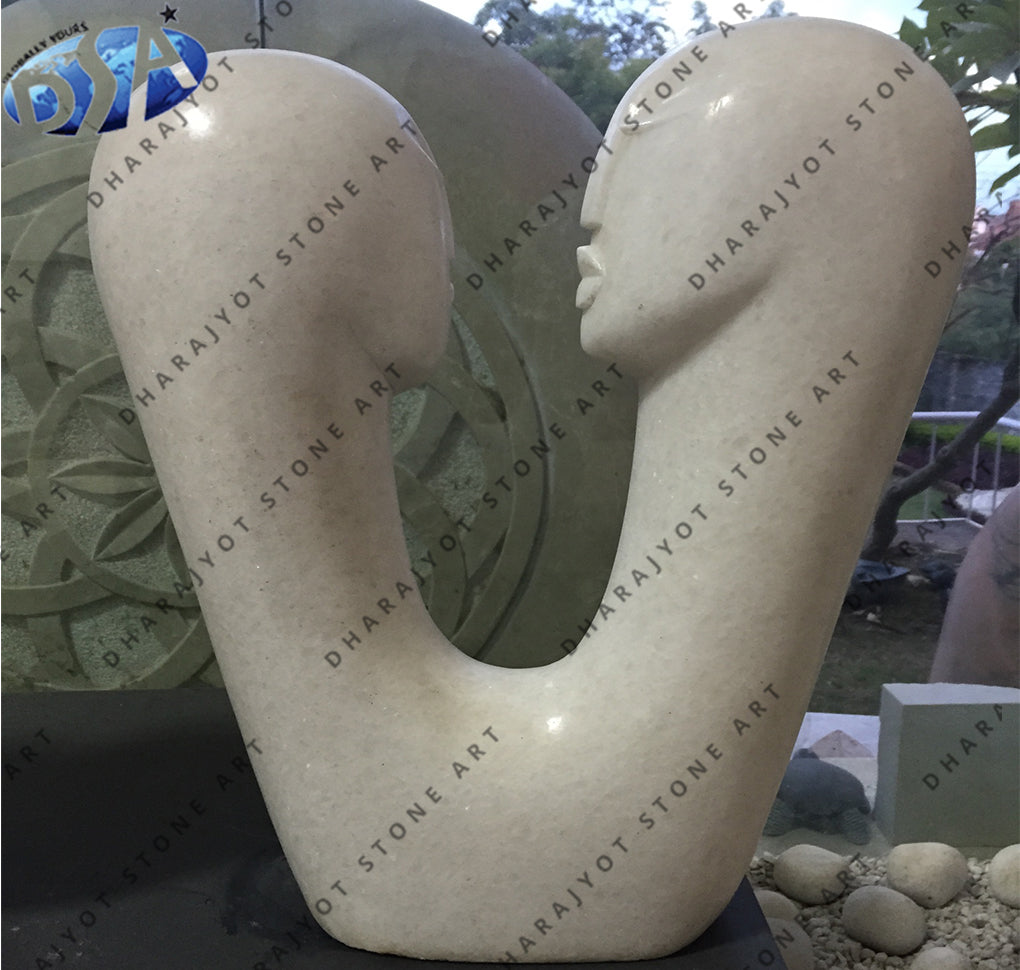 Couple Polished White Sandstone Statues Garden Modern Art