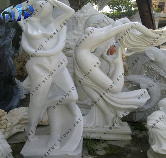 Antique White Marble Garden Nude Female Statue Modern Art