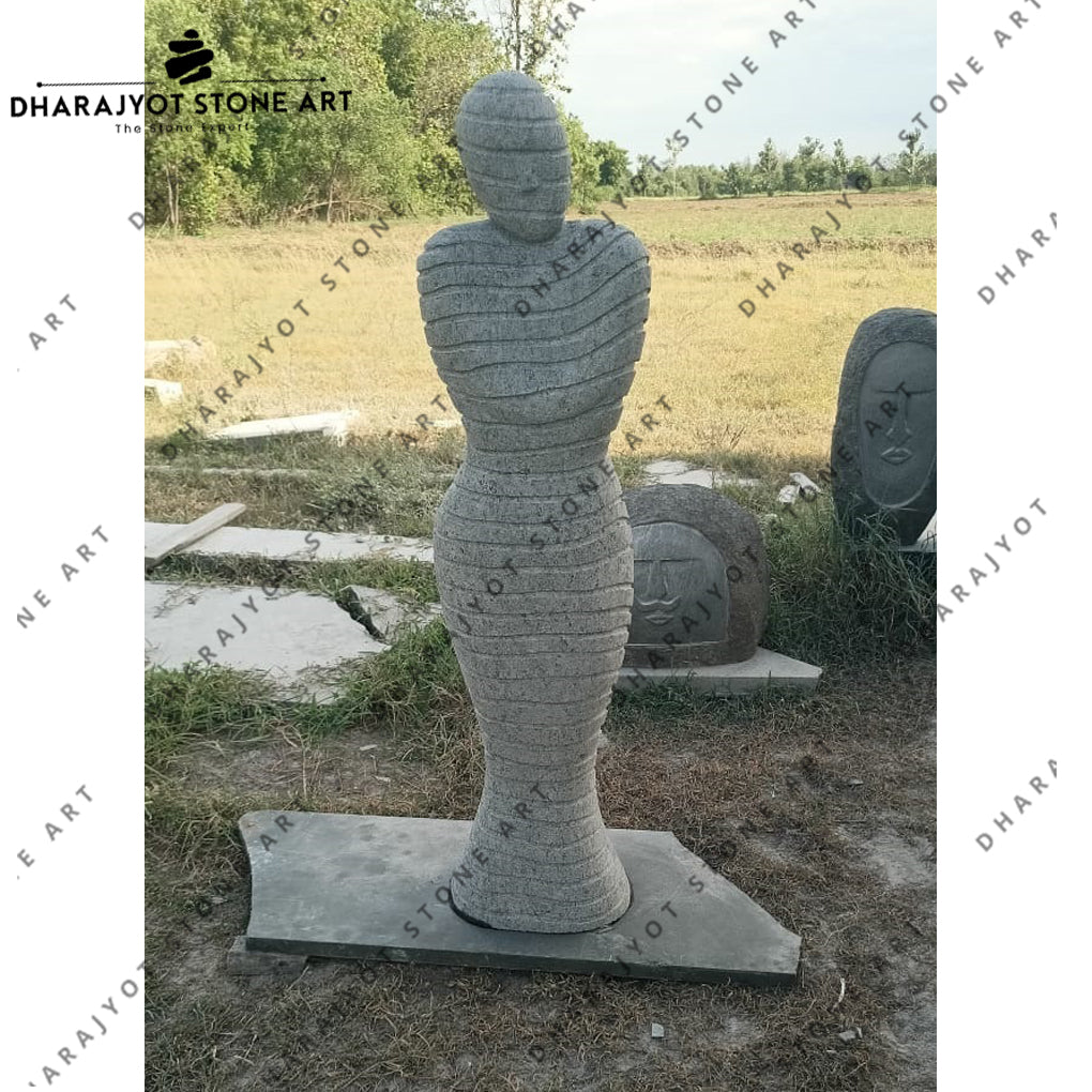 Hand-Carved Striped Natural Stone Outdoor Decorative Modern Art