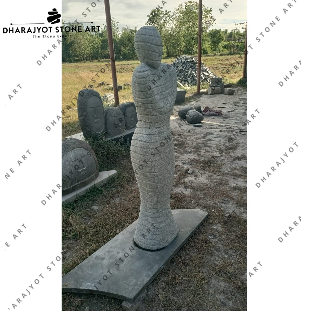Hand-Carved Striped Natural Stone Outdoor Decorative Modern Art