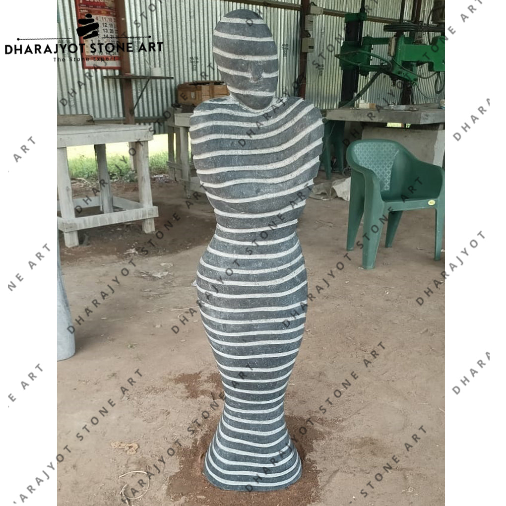 Hand-Carved Striped Natural Stone Outdoor Decorative Modern Art