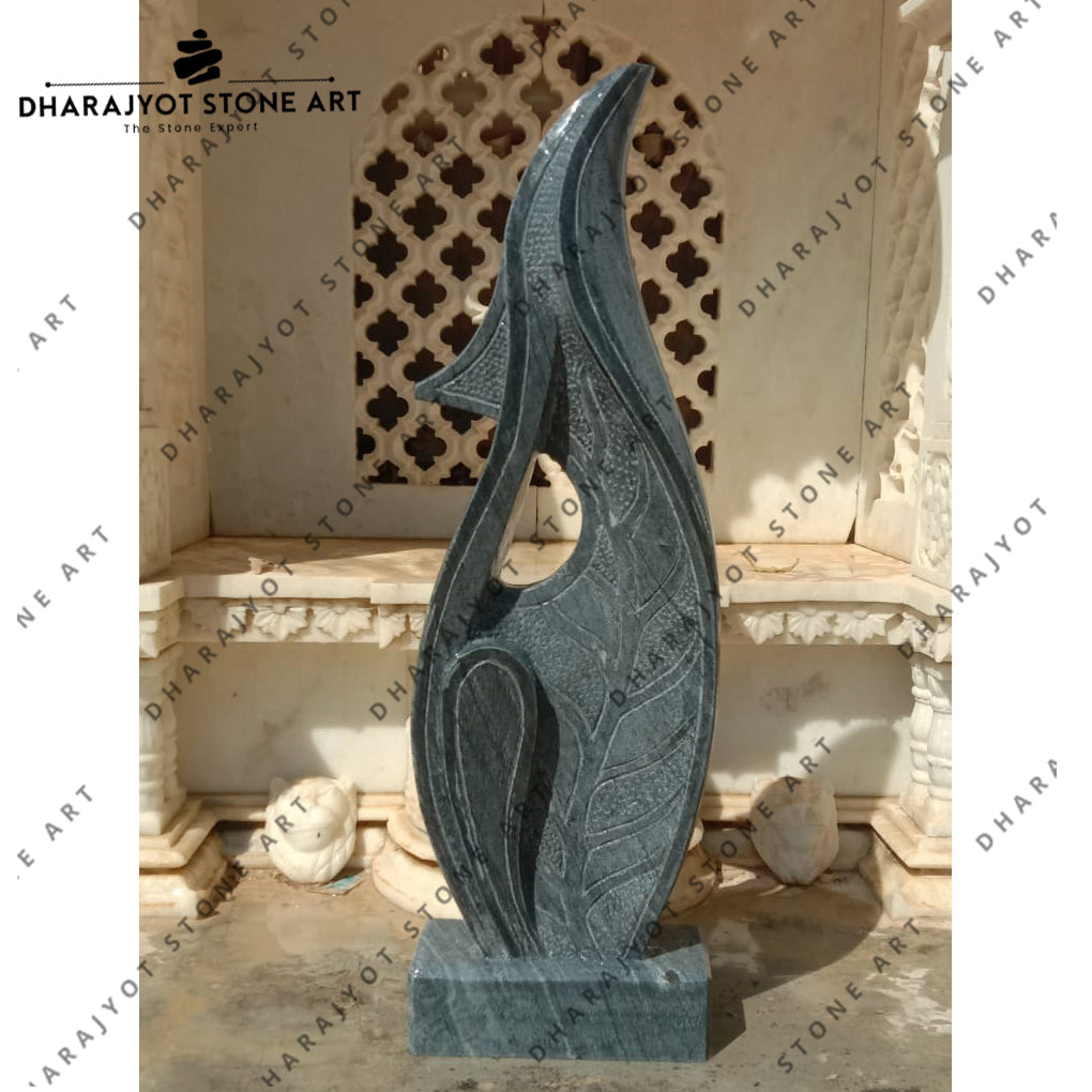 Leaf-Inspired Modern Design Black Stone Art