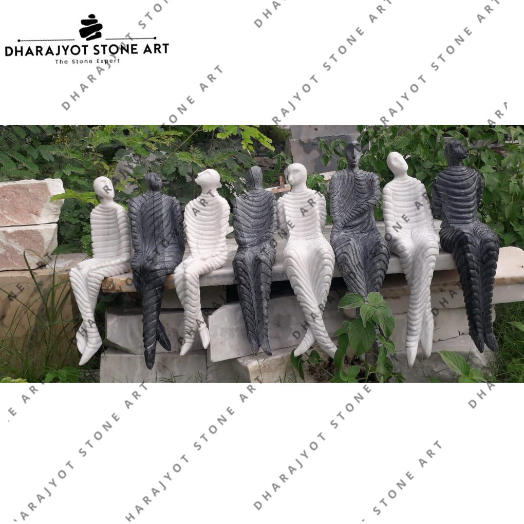 Elegant Hand-Carved Sitting Stone Art Figures