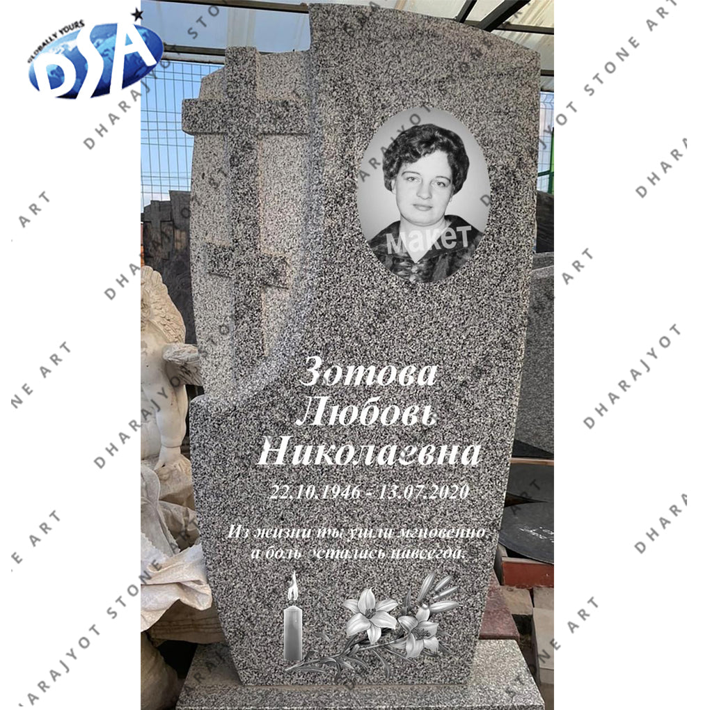 Romanian Style Aurora Black & Granite Memorial Headstone Tombstone