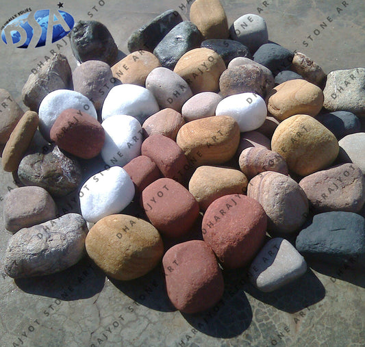Indian Natural Stone Round Smooth Surface Finished Multi Color Pebbles