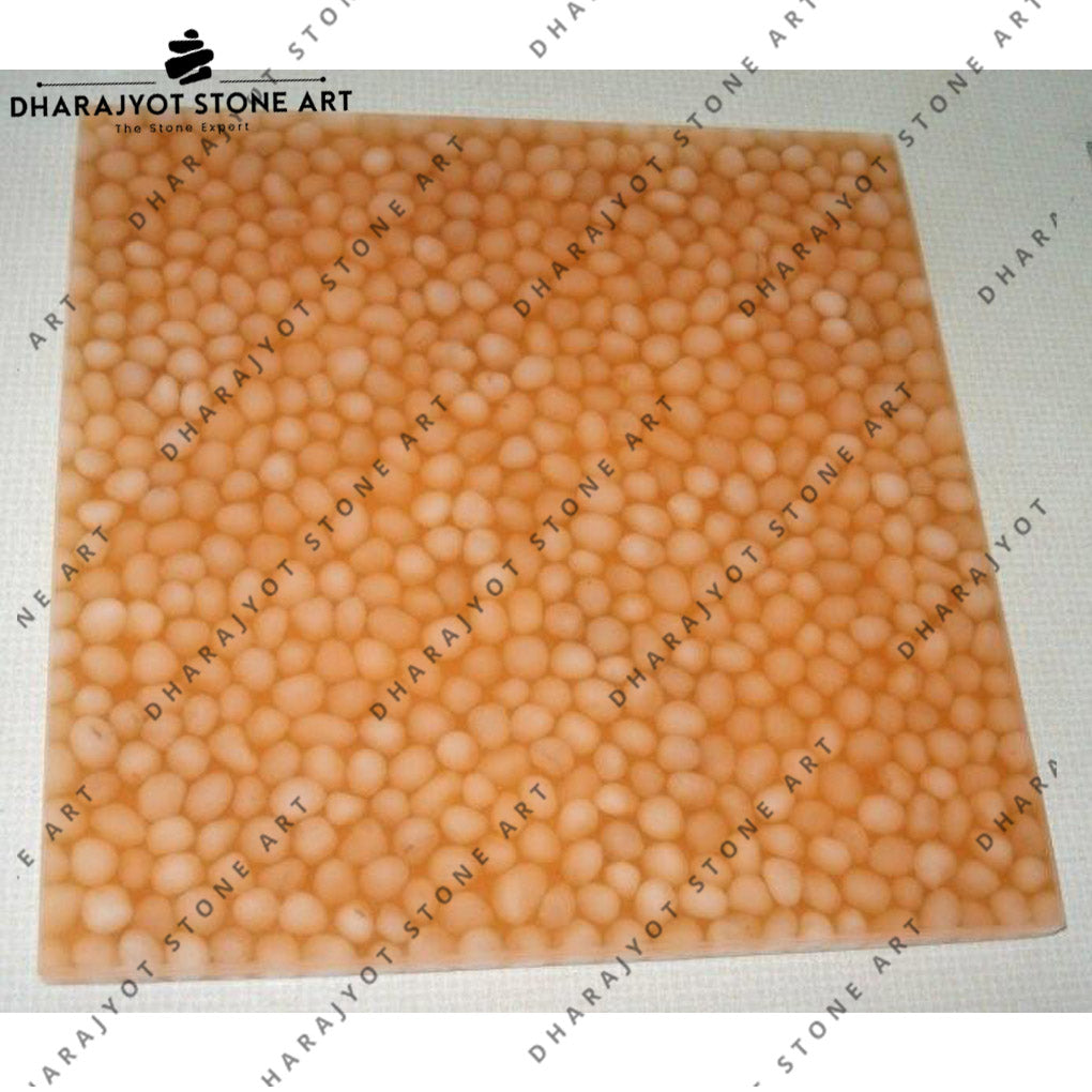 White Orange Colour Natural Stone Pebble Mosaic