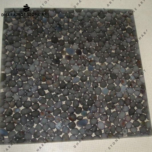 River Black Stone Pebble Mosaic