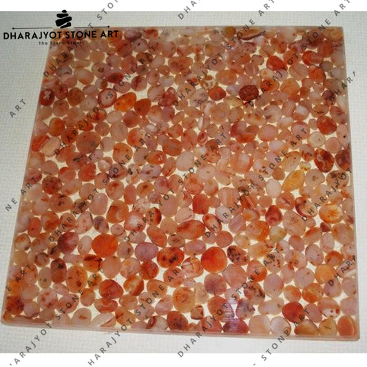 Polished Red And White Color River Pebble Mosaic