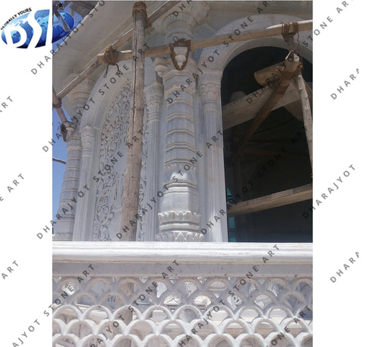 White Carved Stone Jharokha Hand Carved Pillar