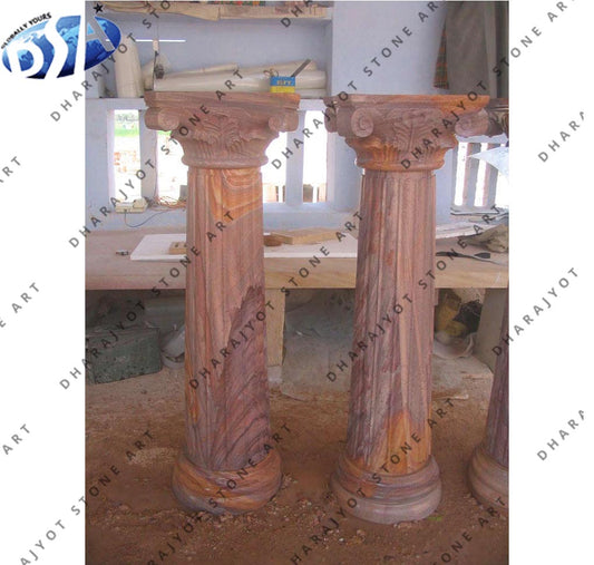 Red Hand Carving Stone European Decoration Roman Pillar