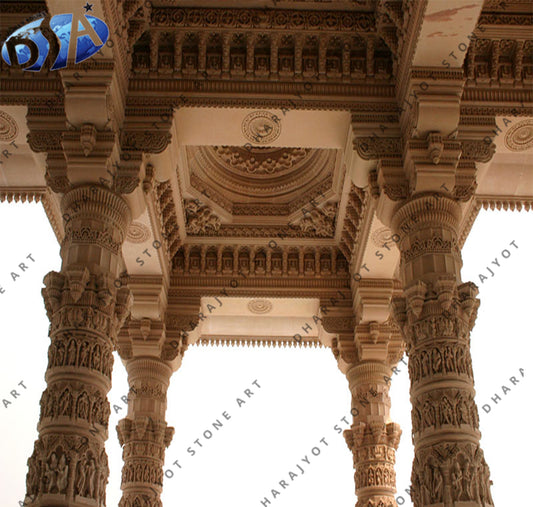 Hand Carving Sandstone Temple Work Column Pillar