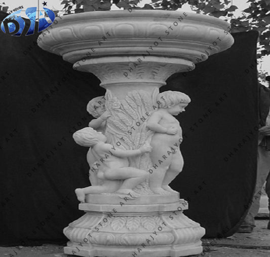 Custom Natural Stone Carved Child Statue Pedestal Column Pillar