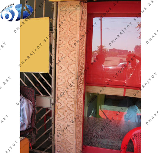 Red Sandstone Hand Carved Chokhat Column Pillar