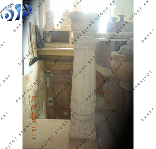 Modern Hand Carving Polished White Marble Pillar