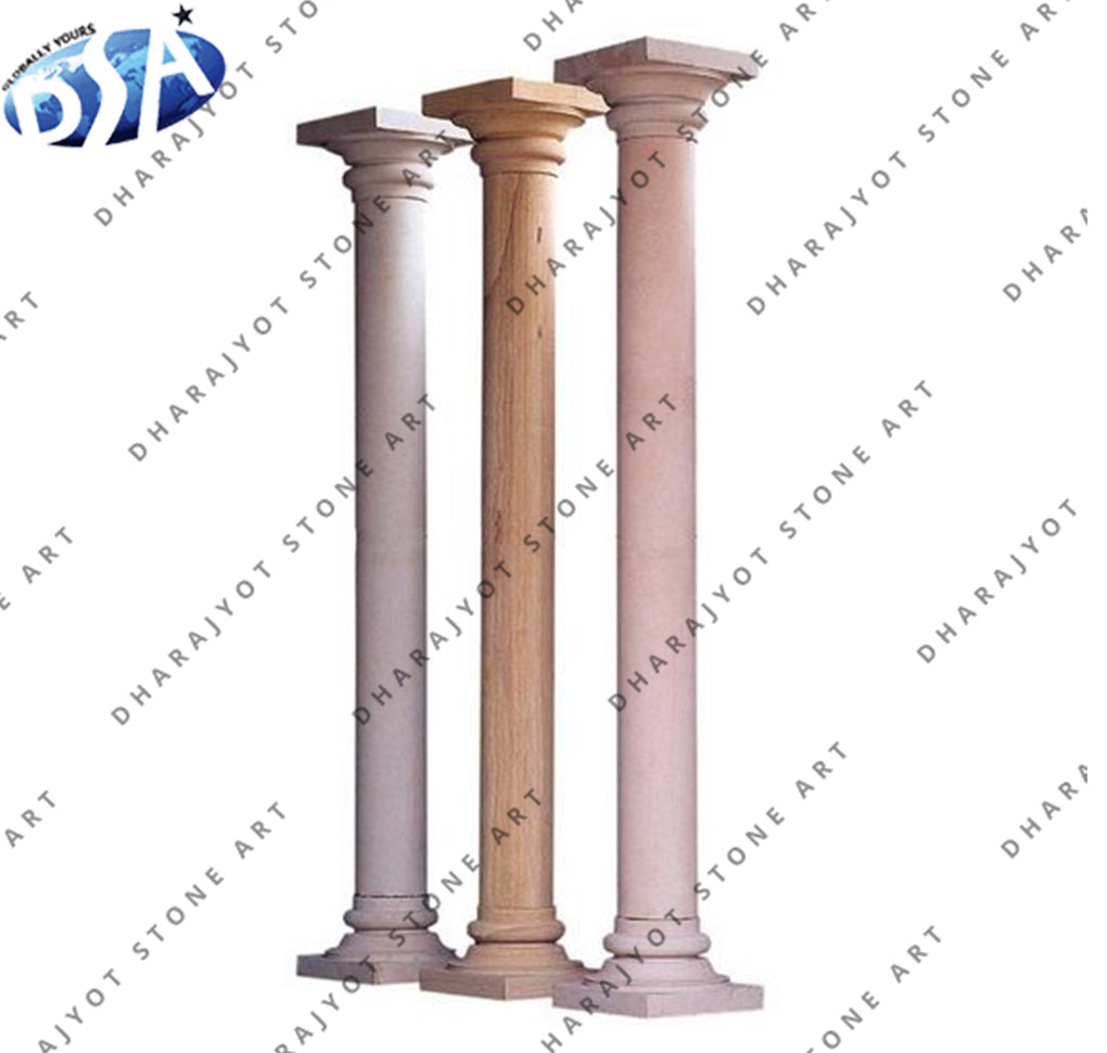 Decorative Beige Natural Stone Carving Polished Pillar