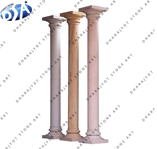 Decorative Beige Natural Stone Carving Polished Pillar