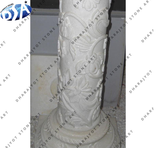 White Marble Sculptured Roman Carved Column Pillar