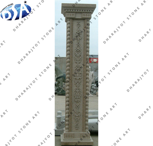 Outdoor Decorative Yellow Marble Column Pillar
