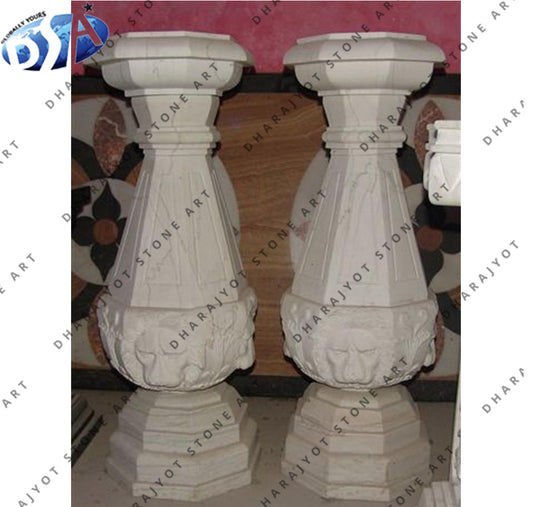 Small Size Indoor Decorative White Marble Carved Pillar