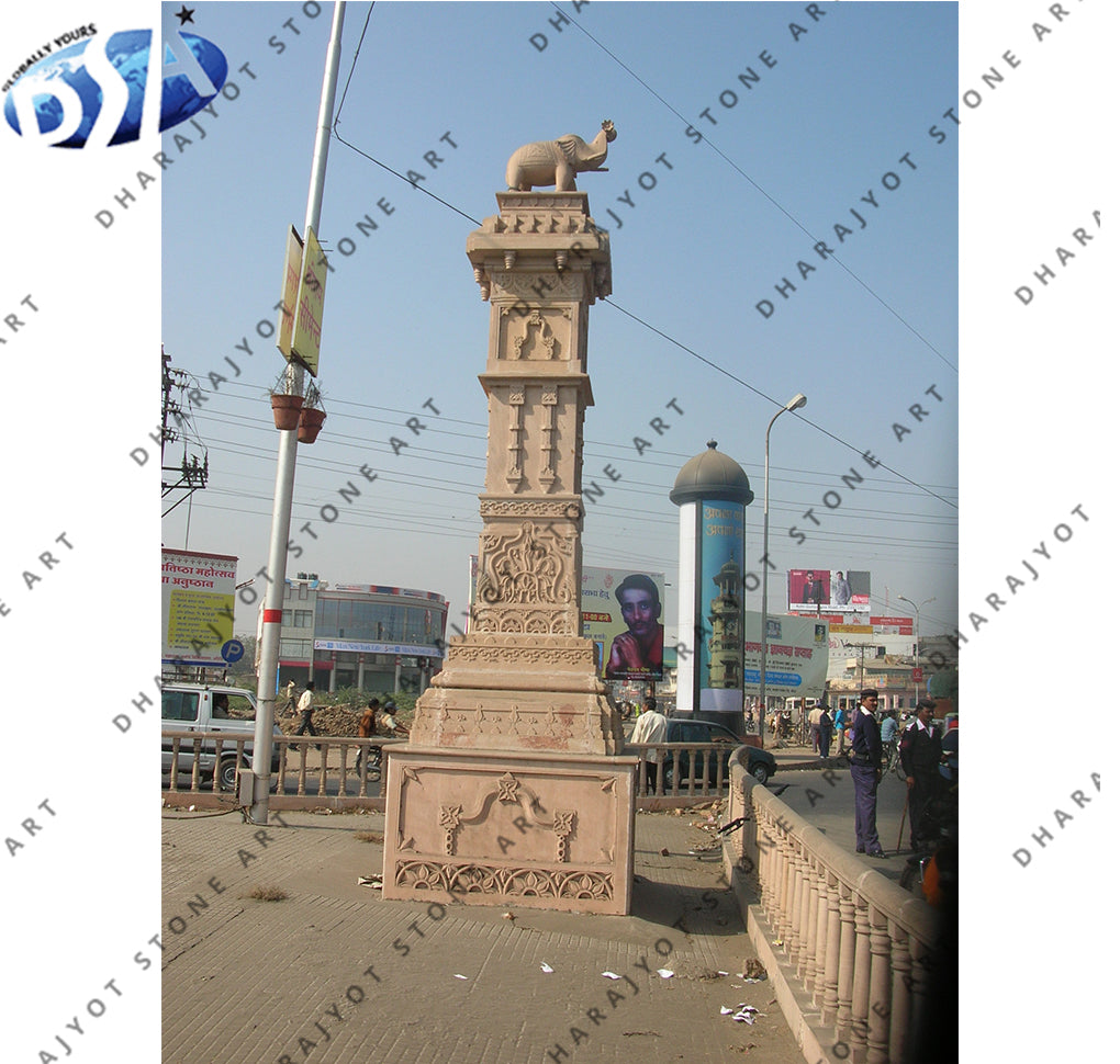 Temple Entrance Big Hand Carved Stone Pillar