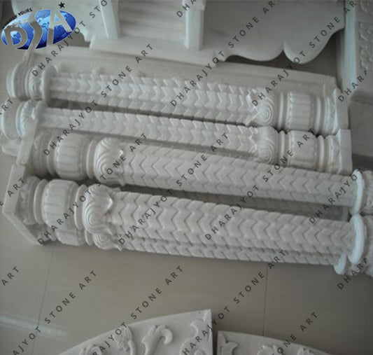 Hand Carved White Marble Column Pillar