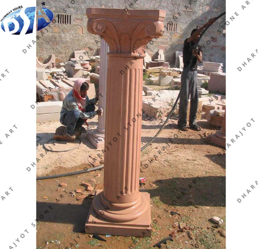 Red Natural Stone Hand Carving Marble Pillar