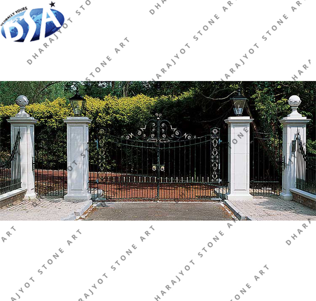 White Stone Decorative Outdoor Marble Column Pillar