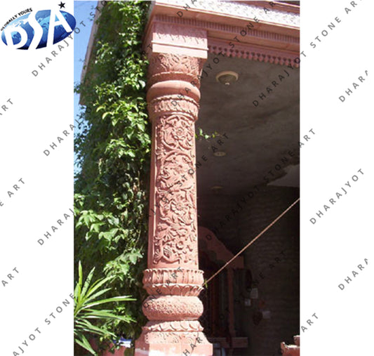 Red Marble Hand Carved Main Gate Pillars