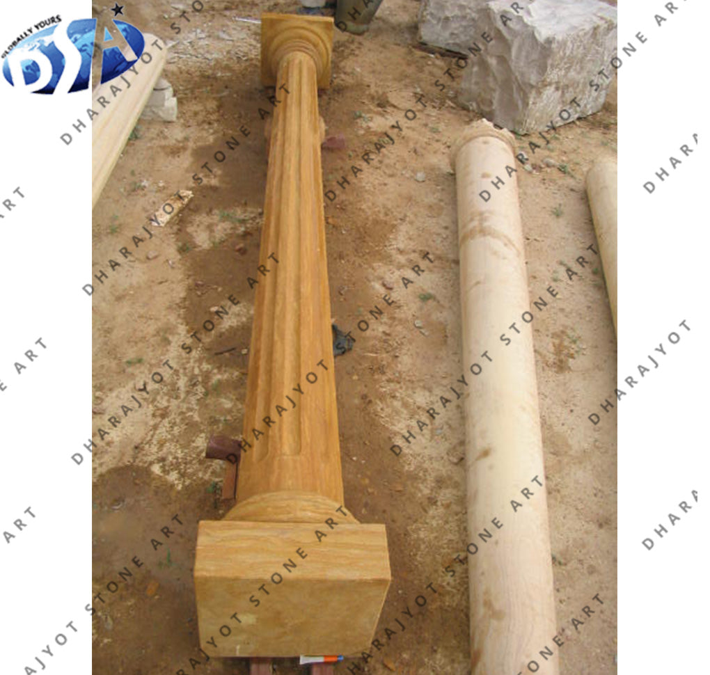 Hand Carved Yellow Sandstone Pillar