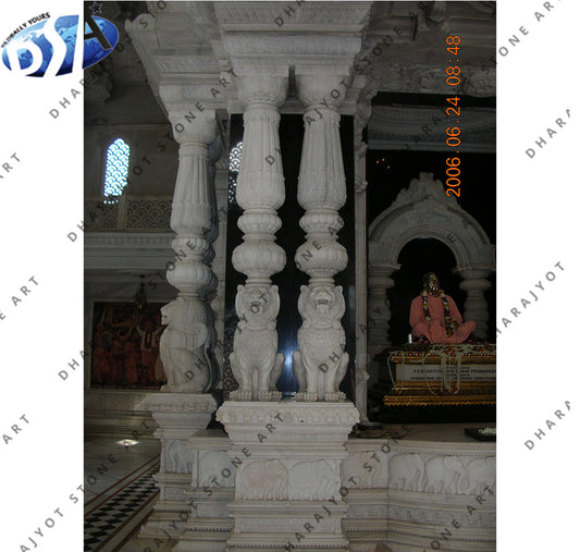 Traditional White Marble Carved Outdoor Pillar