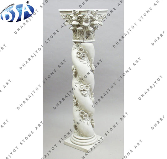 White Marble Hand Carving Designed Pillar