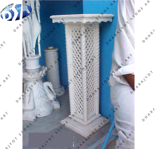 Hand Carved White Marble Column Pedestal Pillar