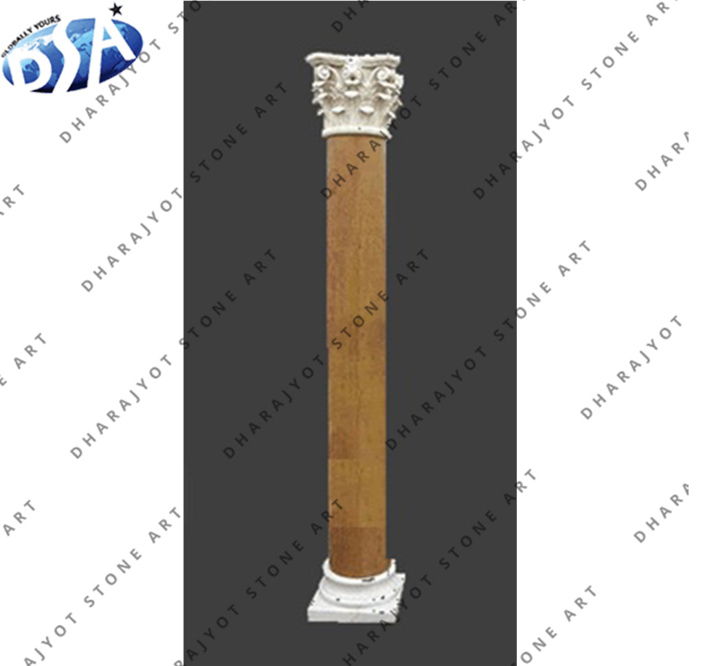 Yellow Marble Column Design Carved Pillar