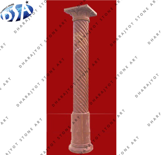 Red Stone Hand Carved Hollow Pillar