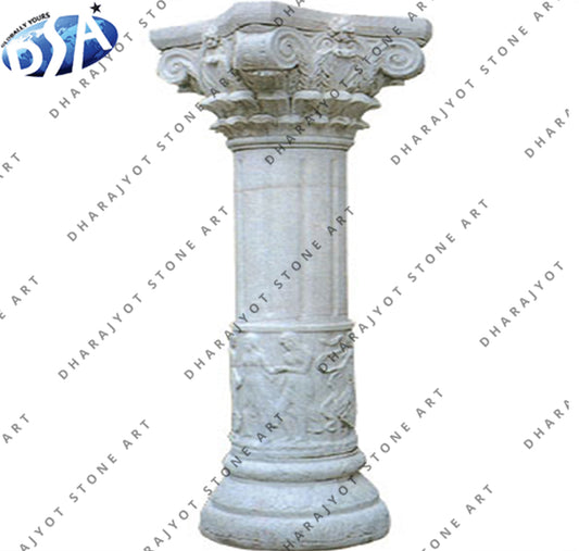 White Marble Hand Carved And Caps Pillar