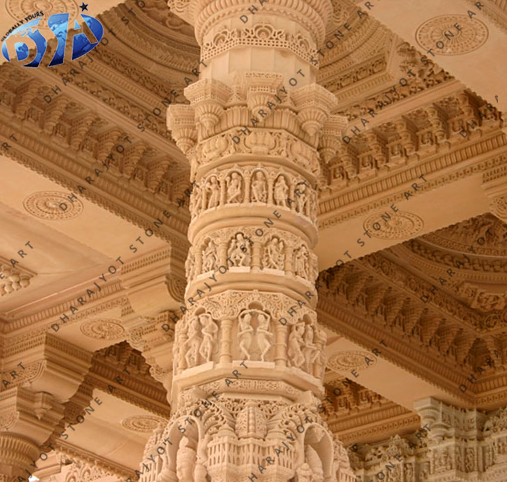 Natural Stone Hand Carved Outdoor Gate Pillar